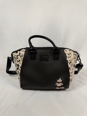 Disney Loungefly Mickey Mouse Satchel Crossbody Bag Black Cream Tote